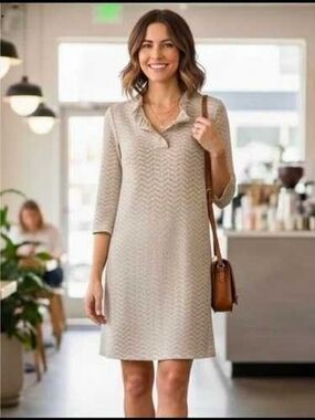 J Mclaughlin Size XS Durham Catalina Collared Chevron Knit Mini Dress in Beige